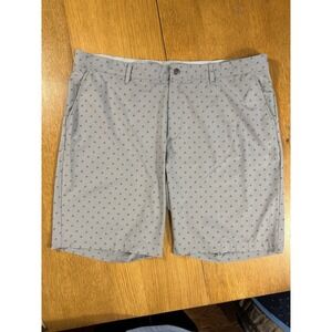 Adidas Golf Shorts Gray Logo Print Stretch Flat Front Performance Men's 40